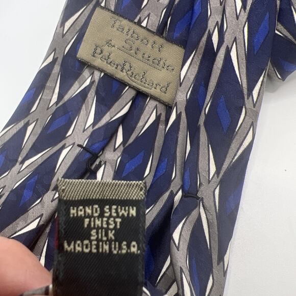 ROBERT TALBOTT STUDIO For Peter Richard Silk Tie ART DECO GEOMETRIC Blue Gray - Picture 4 of 12